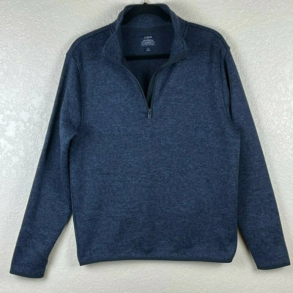 J.Crew Sweater Men's Sz S Pullover Fleece 1/4 Zip Mock Neck Heather Blue - Picture 1 of 7